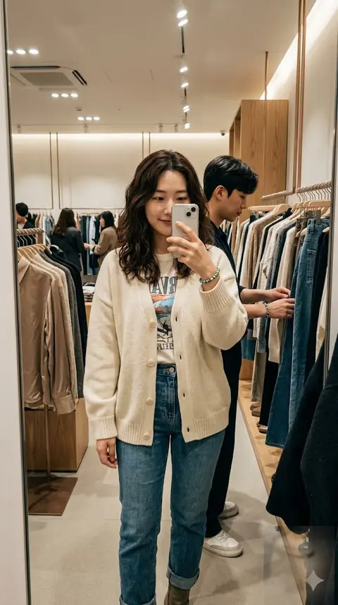 옷가게에서 보낸 거울 셀카